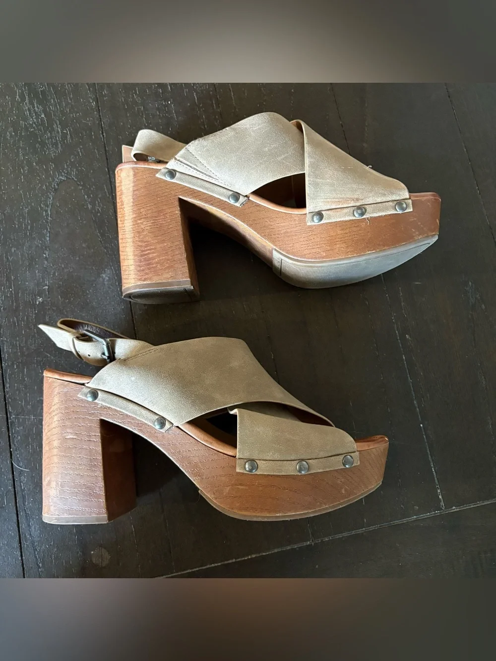 Indigo Rd. Dani Dress Sandals Platform Wood Taupe Retro 70s Boho Size 8.5M